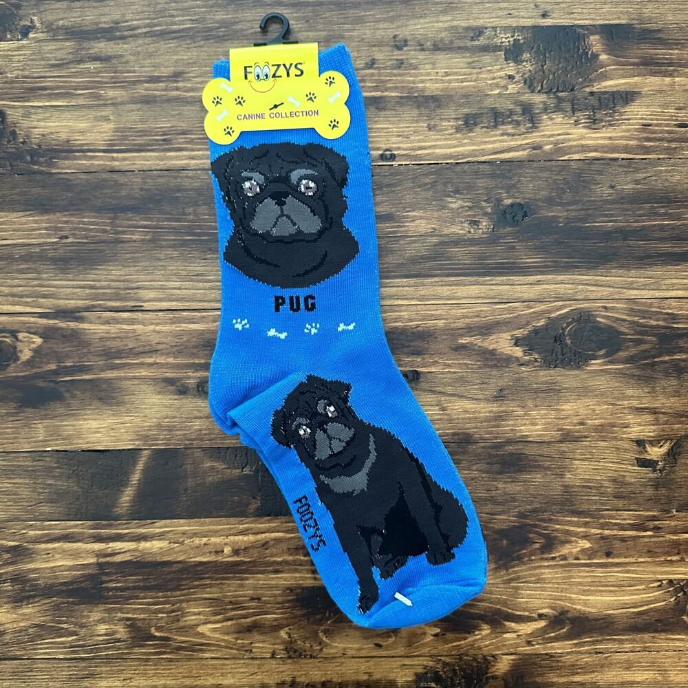 Foozys Pug Dog Blue Crew Socks Women One Size